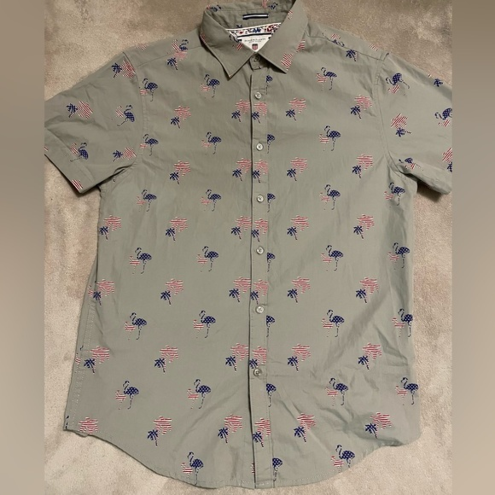 Denim &‎ Flower Ricky Singh Men's Flamingo Short Sleeve Button Up Size Medium